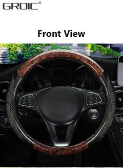 GROIC 15 Inch Universal Steering Wheel Cover Wood Grain, Stylish Leather Non-Slip Steering Wheel Protector for Men and Women Auto Interior Accessories  - Image 3
