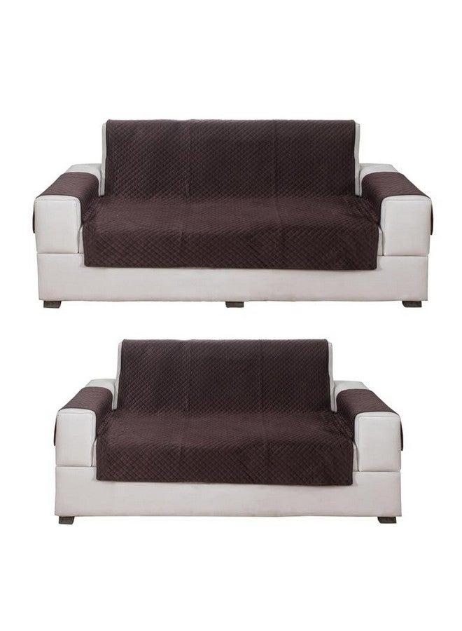 Nendle Latest Quilted Velvet Universal Protector Sofa Cover 3 Seater and 2 Seater|Sofa Cover L Shape 5 Seater Velvet for Living Room with Handle Cover (Brown, Pack of 2) - Image 1