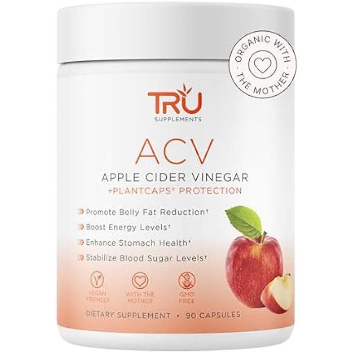 TRU Supplements ACV, Apple Cider Vinegar, Organic ACV with The Mother, Improves Digestion and Skin Health, 45 Servings, 1000mg - Image 1