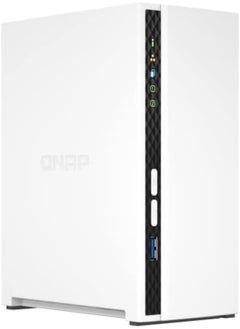 QNAP 2 Bay Desktop NAS, Gigabit Ethernet Port, 2GB RAM On Board, 2 x 3.5 Inch SATA 6Gb/s Drive Bay, ARM 4 Core Processor, Power, Reset , USB Copy Buttons, Tower Form Factor, (No HDD) White | TS-233