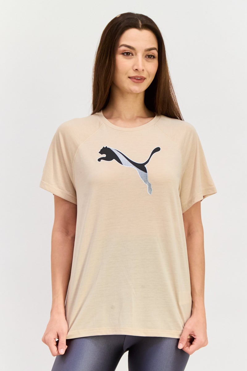 PUMA Women Relaxed Fit Short Sleeves Training T-shirt, Beige - Image 1