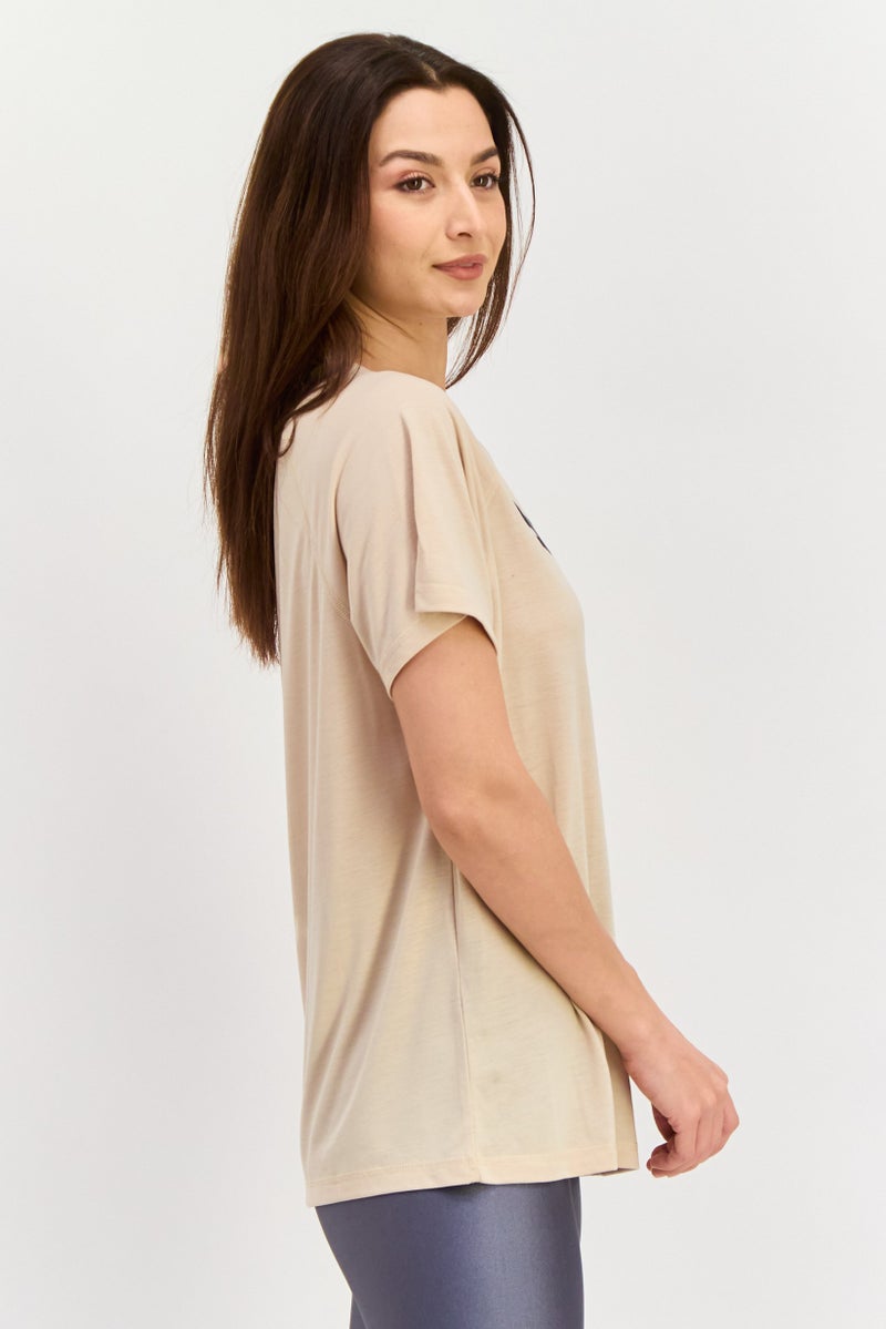 PUMA Women Relaxed Fit Short Sleeves Training T-shirt, Beige - Image 2