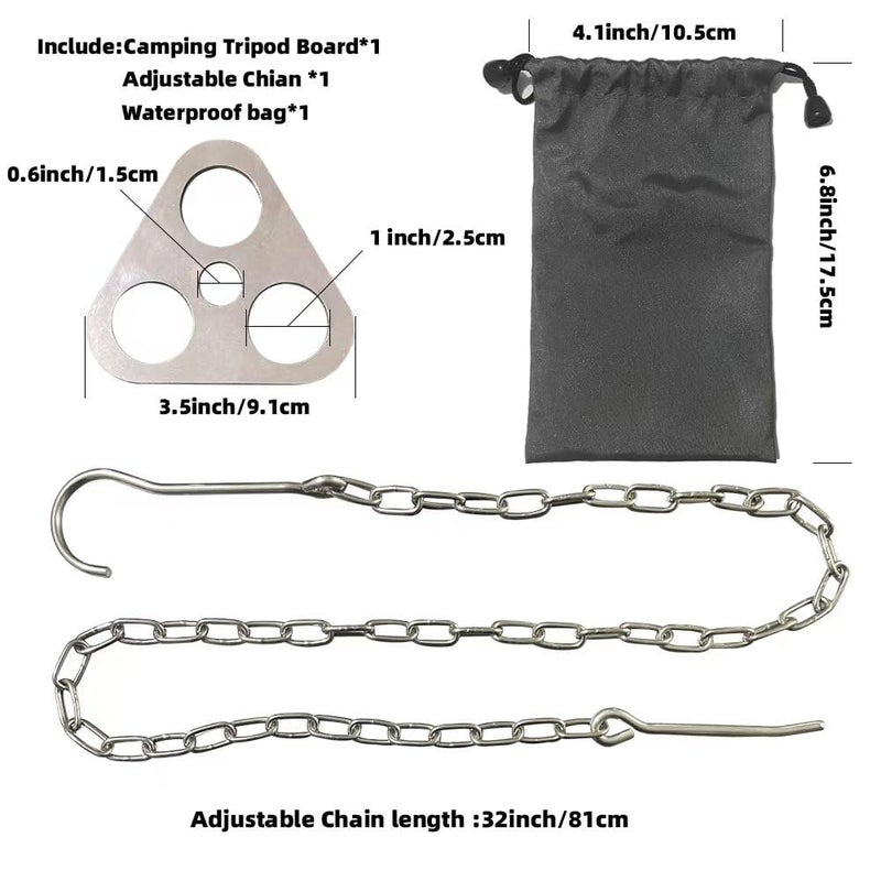 ZANOLY Camping Tripod Boardï¼ŒTurn Branches into Campfire Tripod ï¼ŒStainless Steel Campfire Support Plate with Adjustable Chain for Hanging Cookware,Portable Camping Gear (Standard) - Image 3