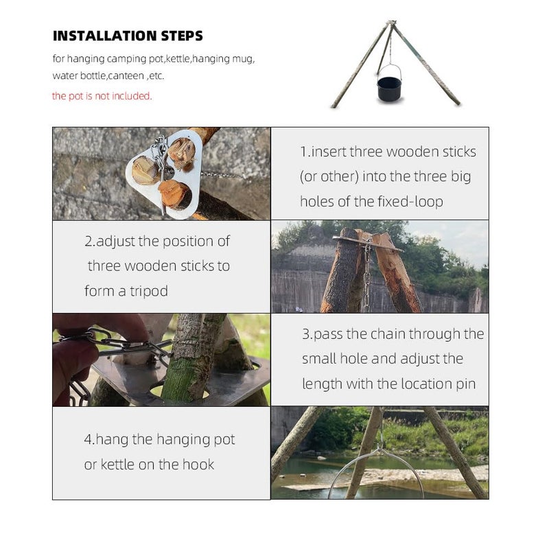 ZANOLY Camping Tripod Boardï¼ŒTurn Branches into Campfire Tripod ï¼ŒStainless Steel Campfire Support Plate with Adjustable Chain for Hanging Cookware,Portable Camping Gear (Standard) - Image 4