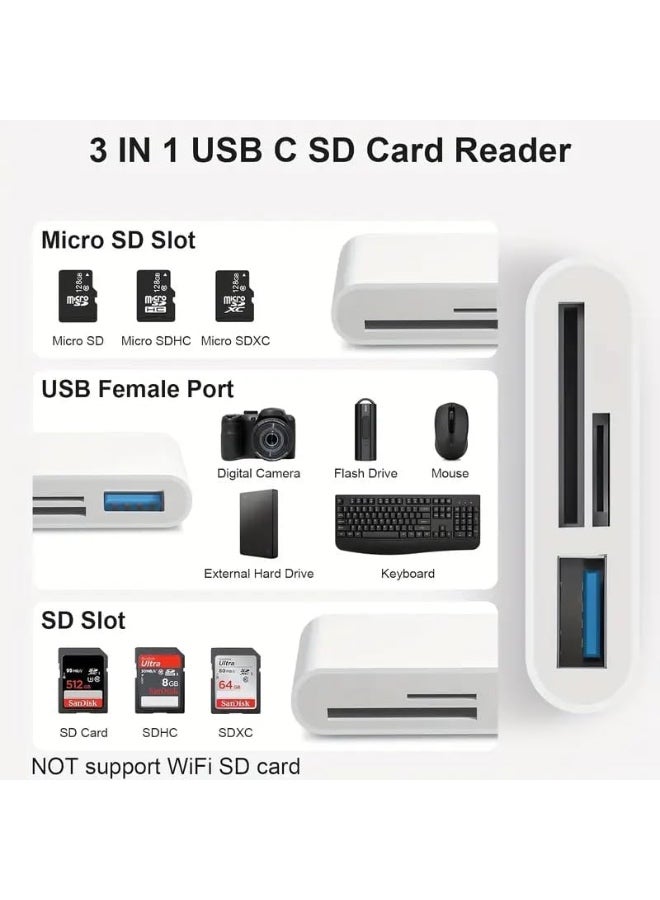 SPiTZE USB-C SD/TF MicroSD + USB 2.0 Card Reader, 3-in-1 Type C Memory Card Adapter for iPhone 16 Pro Max, 2025-2016 MacBook Pro 15/16, M1 M2 Mac Air/iPad Pro, for Samsung Galaxy - Image 2