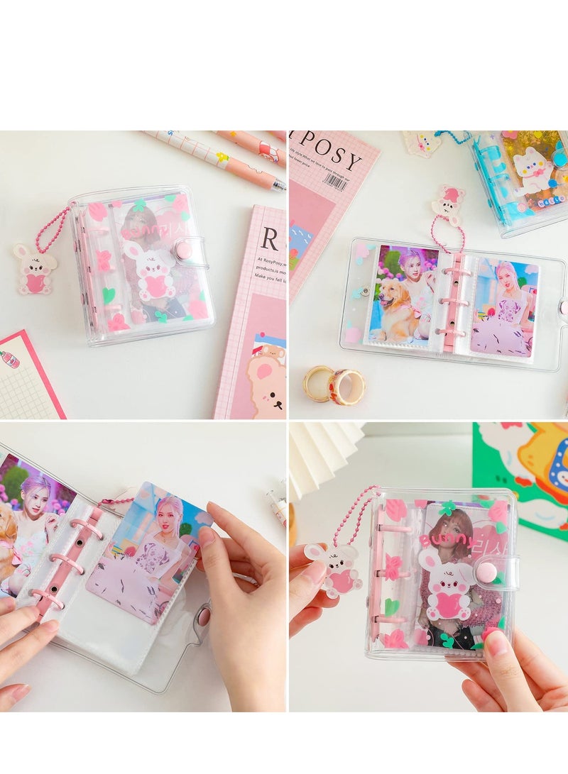SYOSI 20 Sheets 40 Pockets 3 Inch Mini Photo Album in Loose Leaf Refillable 3-Rings Transparent Photocard Binder Kpop Photocard Holder Book with  Pendant for Picture Cards Storage Pink Rabbit - Image 5