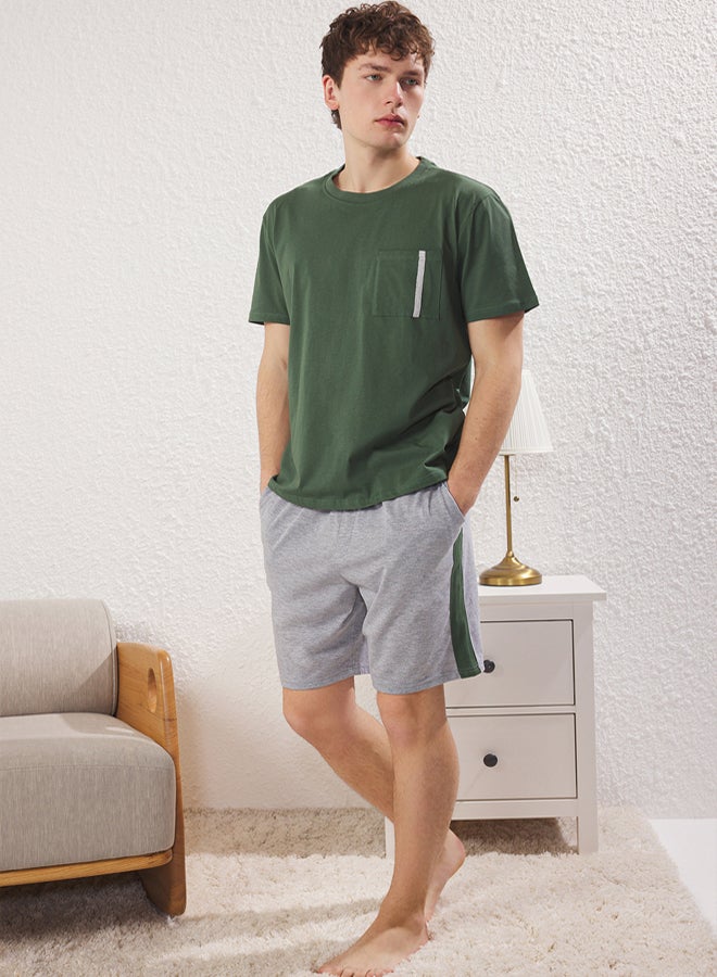 trendyol Green Regular Fit Knitted Shorts Pajama Set - Image 1