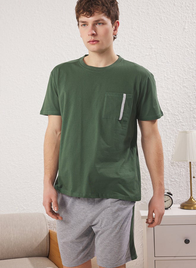 trendyol Green Regular Fit Knitted Shorts Pajama Set - Image 2