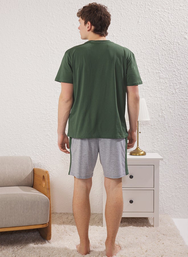 trendyol Green Regular Fit Knitted Shorts Pajama Set - Image 4