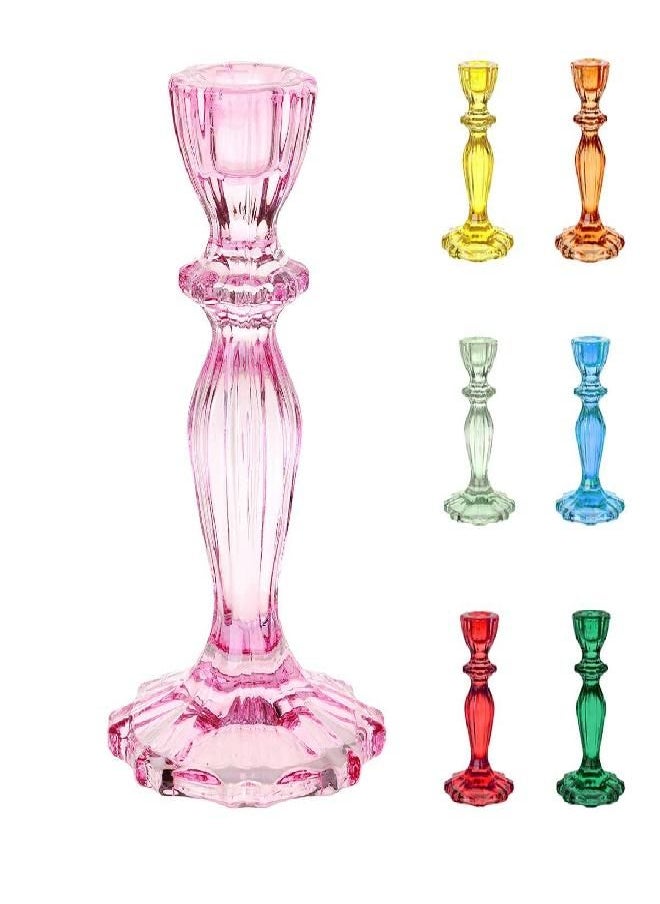 Talking Tables Talking Tables Boho Pink Glass Candlestick Holder Height 16cm One Size Glass Candle Holder,Large  - Image 1