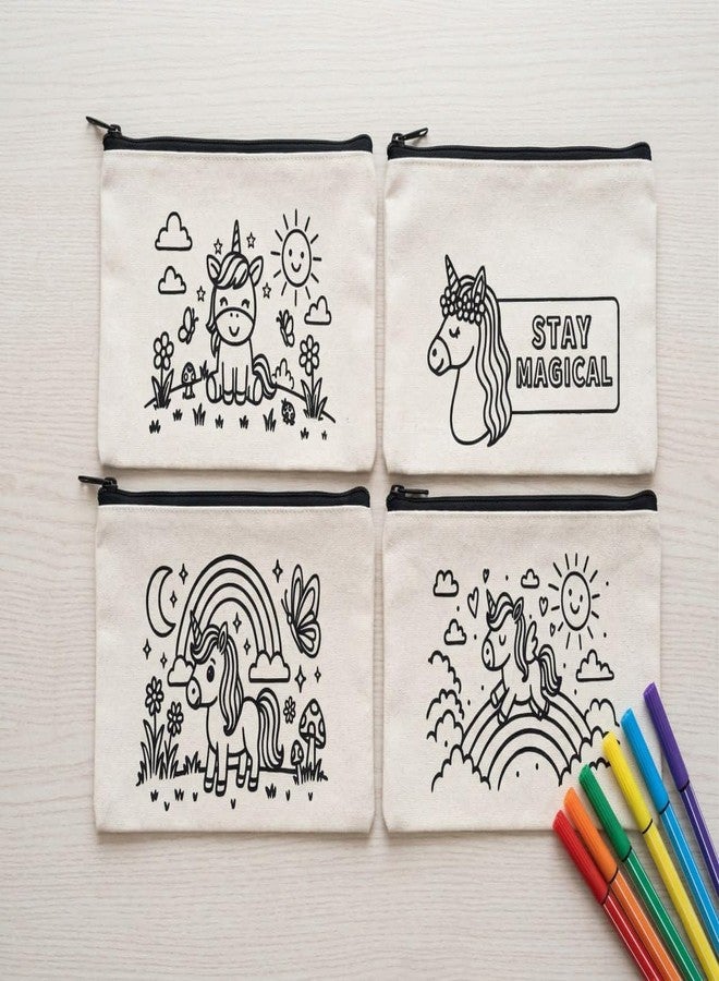 Pristu DIY Coloring Pouch for Kids Set of 4 | Unicorn Theme Cotton Doodle Bags | Canvas Organizer Pouch | Arts & Crafts Gift for Ages 4-10 (Without Markers) - Image 4