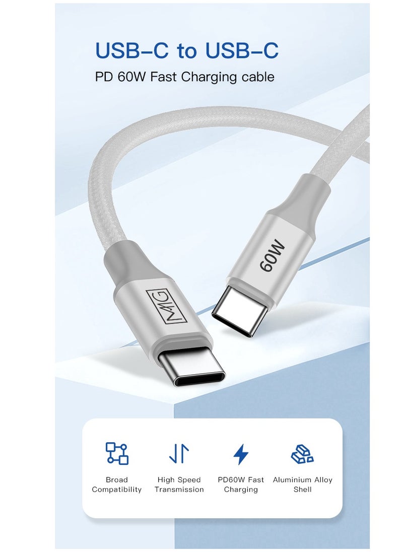 MMG - USB C Braided Cable 60W, USB-C to USB-C 2 meter, USB C Charger Cable for iPhone 15, Mac Book Pro 2020, iPad Pro 2020, Switch, Samsung Galaxy S20 Plus S9 S8 Plus, Pixel, Laptops and lot more - Image 1