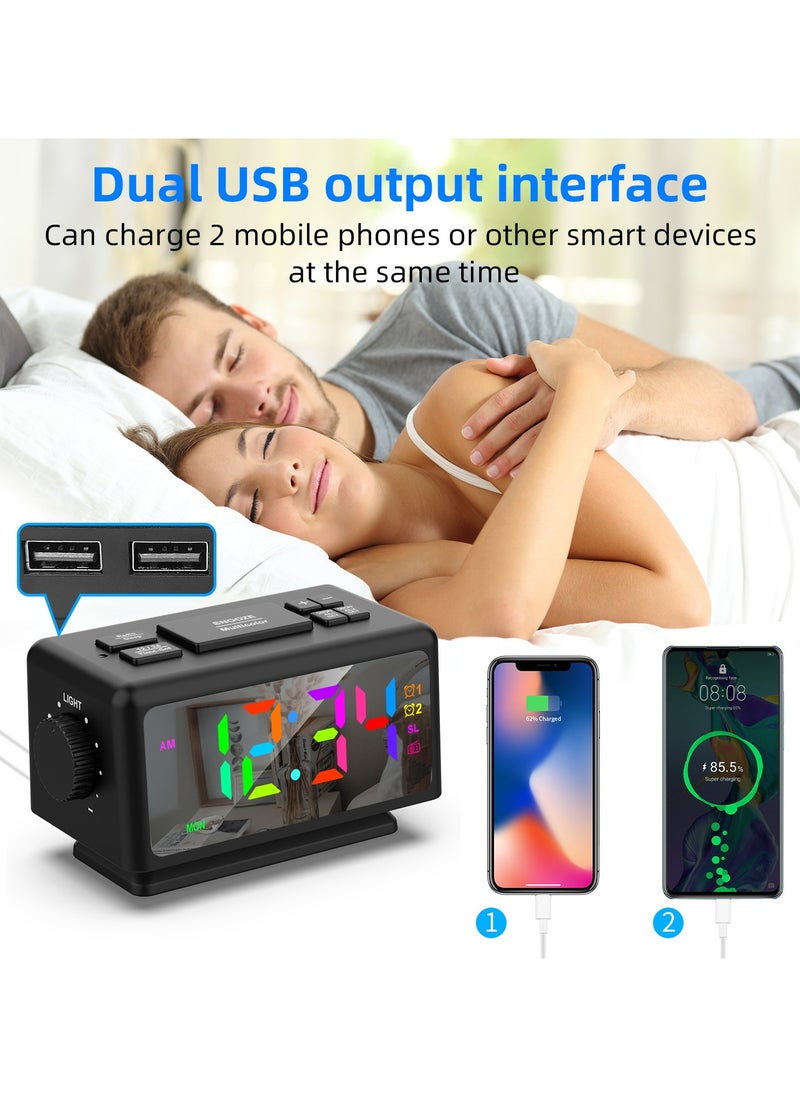 Beauenty - Radio Alarm Clock RGB Dazzling Colour LED Mirror Clock Electronic Clock - Image 1