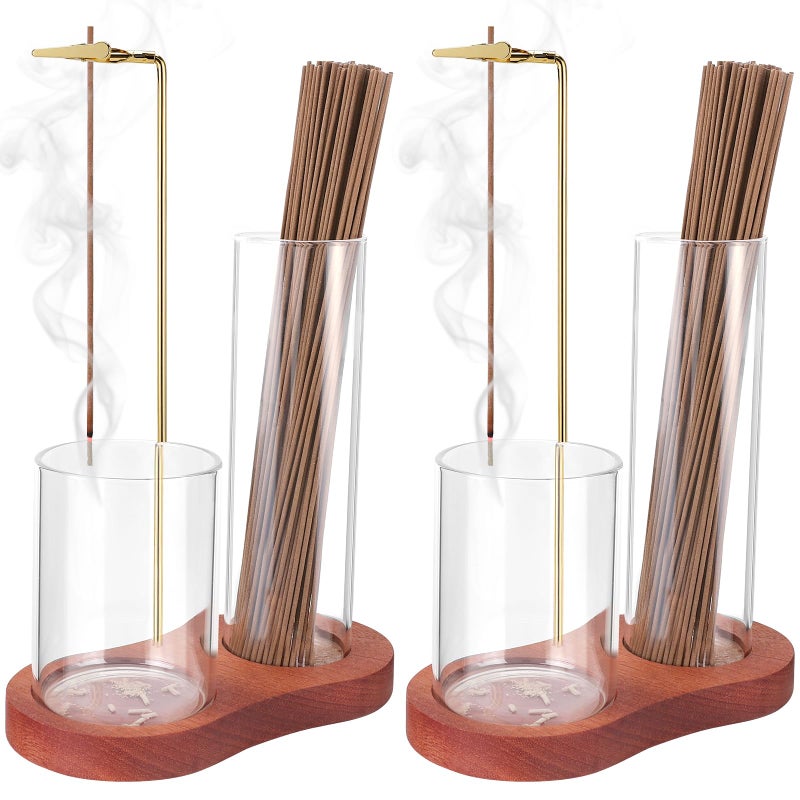 Zeefpod Incense Holder for Sticks, 2 in 1 Incense Stick Holder for Sticks with Glass Ash Catcher,Anti-Ash Flying No Mess Incense Burnerï¼Œfor Yoga Spa Meditation Home Decor(2 Pack) - Image 1