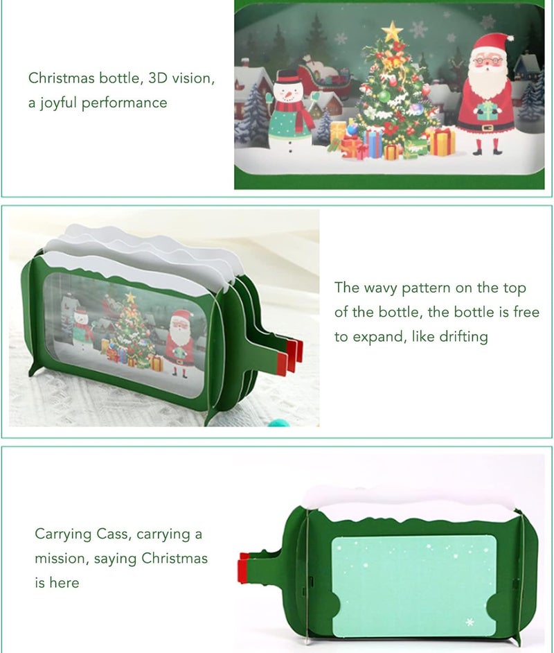 Tyenaza 3D Christmas Greeting Card, Christmas Drift Bottle Shape 3D Pop Up Holiday Blessing Message Card Gift, for Christmas Write Blessing - Image 4