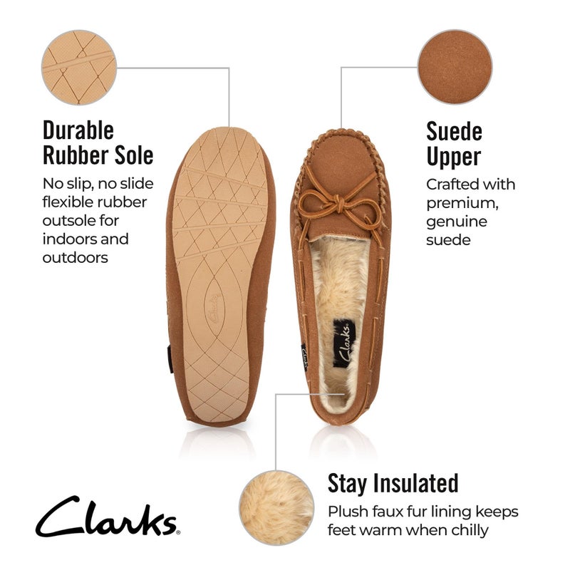 Clarks Women's Suede Moc Indoor and Outdoor Slipper (7 W US, Cognac) - Image 1
