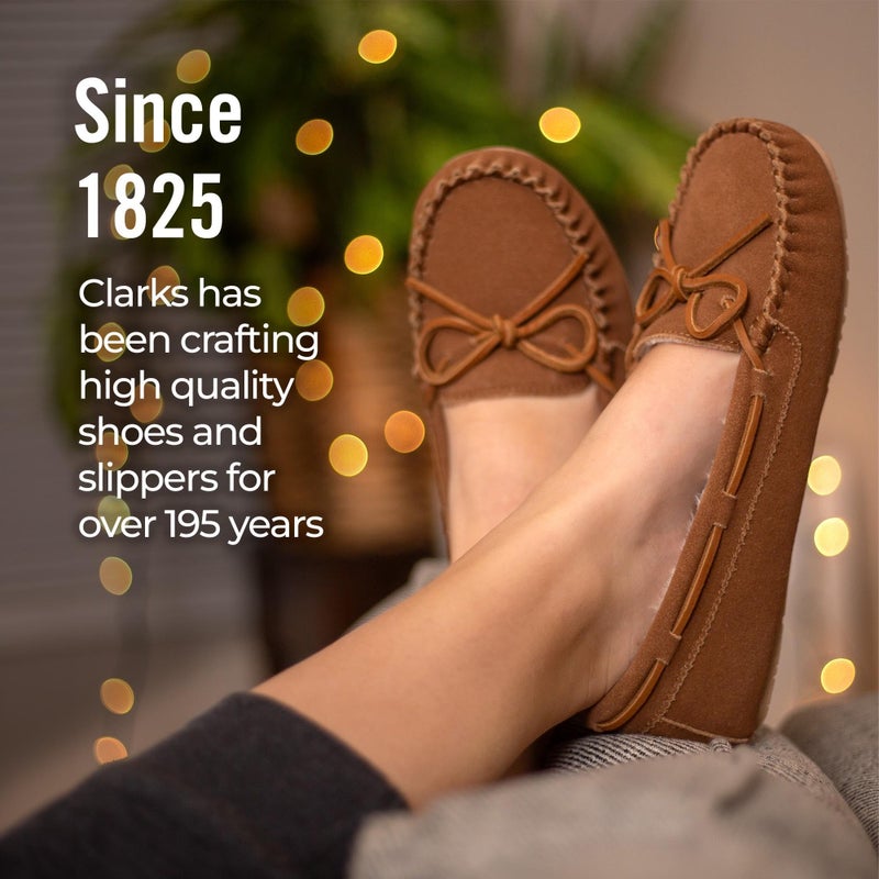 Clarks Women's Suede Moc Indoor and Outdoor Slipper (7 W US, Cognac) - Image 5