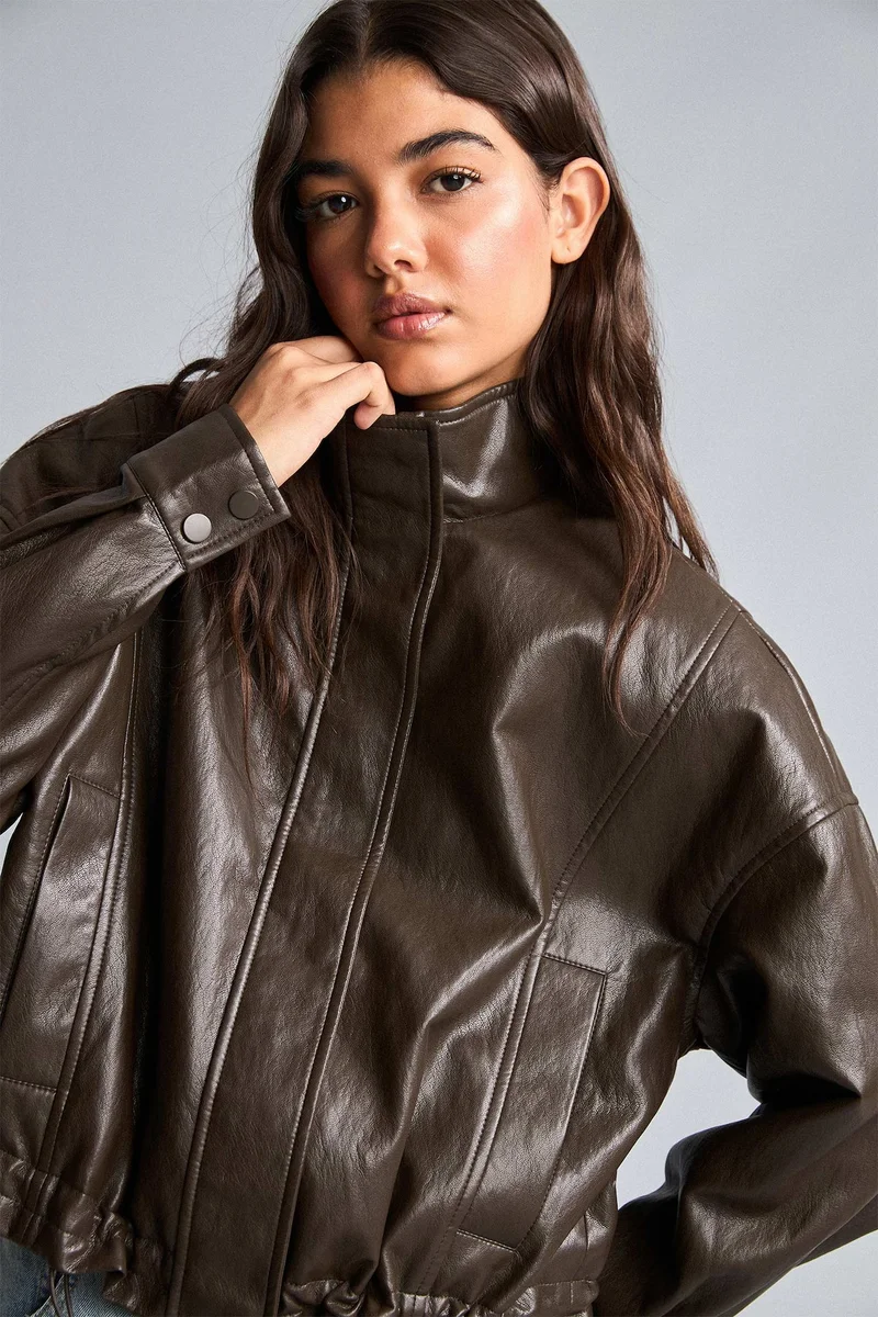 Regular Fit Faux Leather Jacket