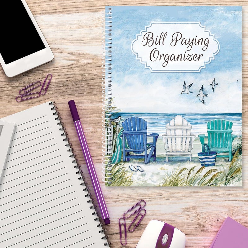 Current By The Sea Bill Paying Organizer Book - 9" x 12â€ Personal Account Book, Spiral Bound, 14 Storage Pockets, 32 Label Stickers, Monthly Finance & Payment Management Tracker for Home & Office - Image 5