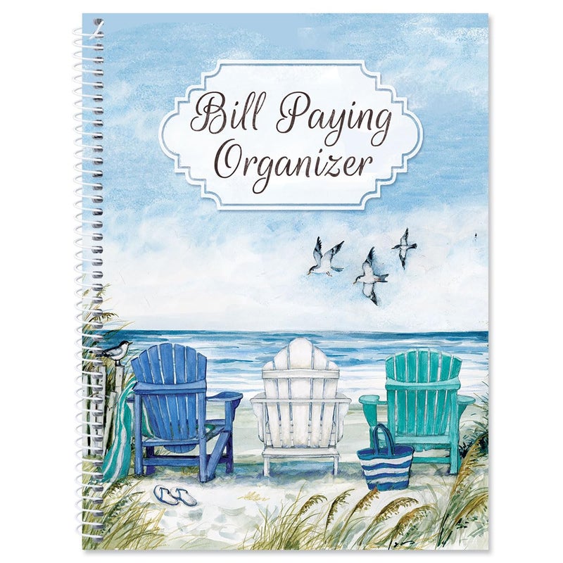 Current By The Sea Bill Paying Organizer Book - 9" x 12â€ Personal Account Book, Spiral Bound, 14 Storage Pockets, 32 Label Stickers, Monthly Finance & Payment Management Tracker for Home & Office - Image 1