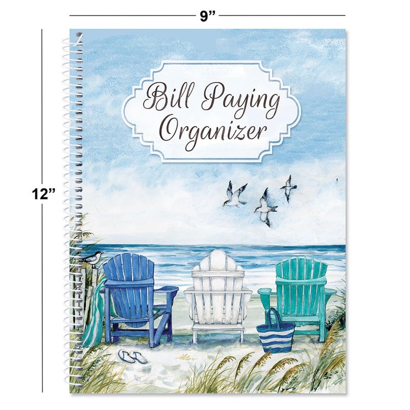 Current By The Sea Bill Paying Organizer Book - 9" x 12â€ Personal Account Book, Spiral Bound, 14 Storage Pockets, 32 Label Stickers, Monthly Finance & Payment Management Tracker for Home & Office - Image 3