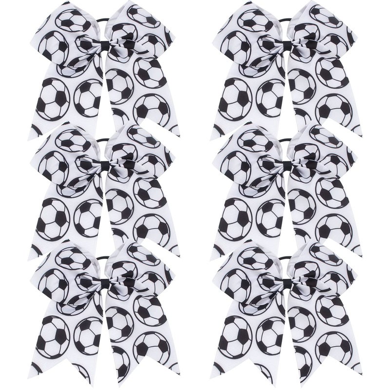 6 Count Soccer Themed Hair Ties 8 Inch Soccer Cheer Bows Soccer Sport Hair Accessories for Girls Players Teams
