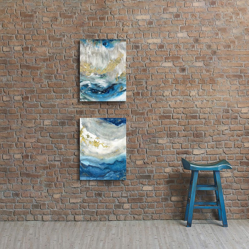 Hardy Gallery Blue Abstract Canvas Wall Art: Beige Print Picture Artwork for Bathroom without hand painted gold foils for Small Size(16'' x 12'' x 2 Panels) - Image 5