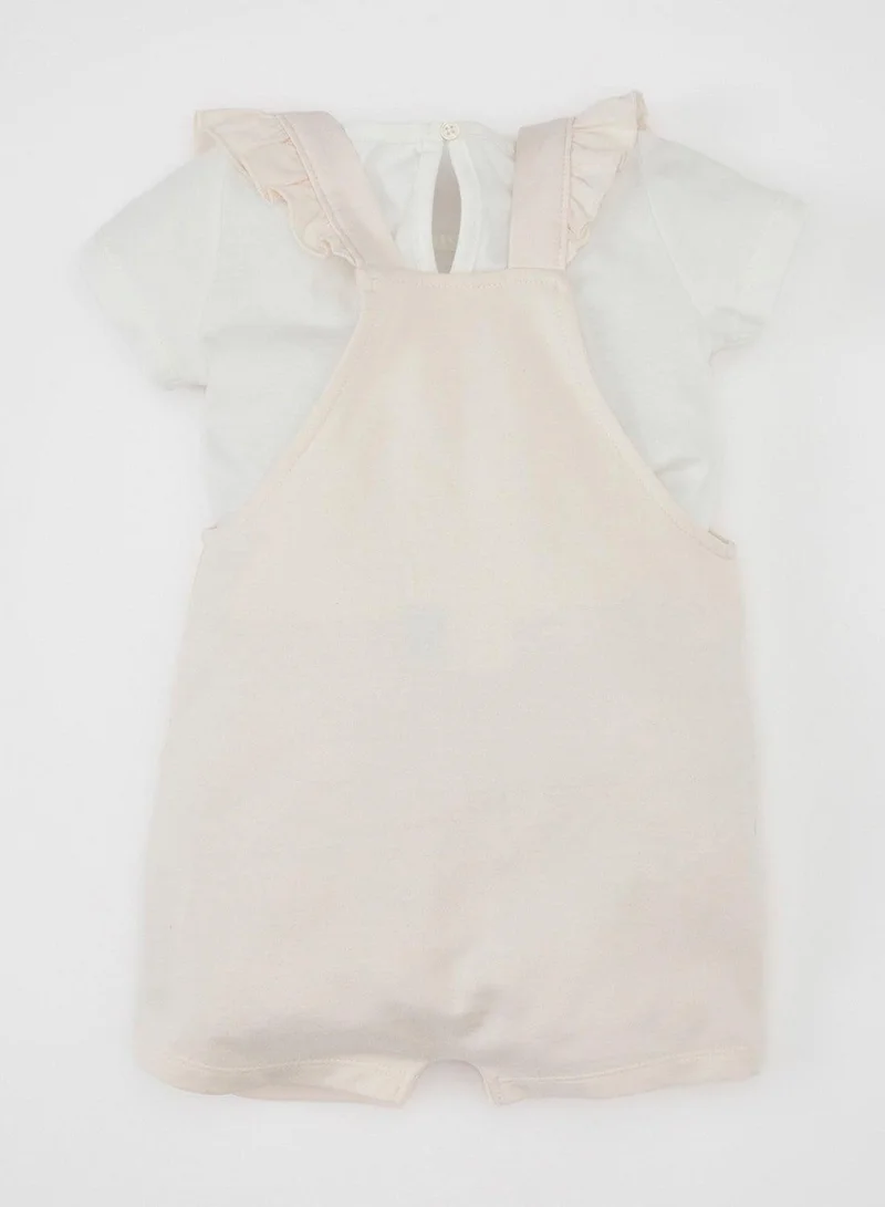 DeFacto Disney Mickey & Minnie Short Sleeve T-Shirt And Sleeveless Romper 2-Piece Set