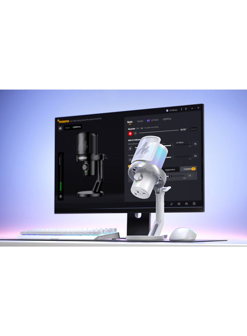 MAONO DM40 Pro Wireless Microphone for Streaming, Gaming & Content Creation | Condenser Mic with AI Noise Cancellation, AI Voice Changer, RGB Lighting & Up to 75 Hours Battery Life | Ideal for Podcasting, YouTube and Gaming | White - Image 3