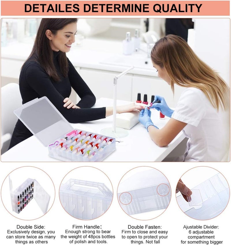 Subay Portable Nail Polish Organizer, Clear Double Side Nail Polish Holder,Gel Nail Storage for 48 Bottles with 6 Adjustable Dividers in Each Side Space Saver - Image 4