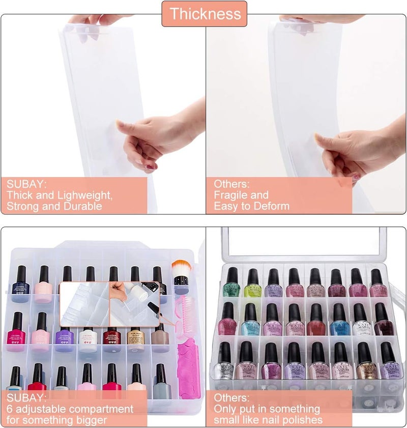 Subay Portable Nail Polish Organizer, Clear Double Side Nail Polish Holder,Gel Nail Storage for 48 Bottles with 6 Adjustable Dividers in Each Side Space Saver - Image 3