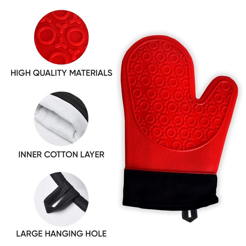 Killer's Instinct Outdoors 2PCS Red Black Professional Extra Large Silicone Oven Mitts and Pot Holders Oven Gloves Heat Resistant Gloves Kitchen Mittens BBQ Holders for Cooking Grill Rubber for Cooking - Image 3