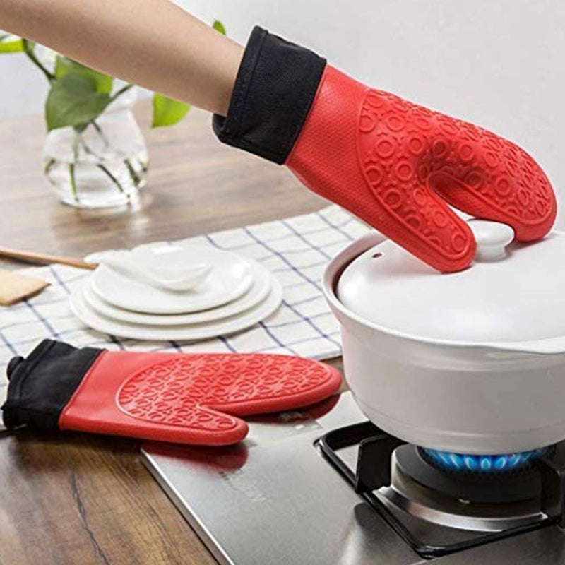 Killer's Instinct Outdoors 2PCS Red Black Professional Extra Large Silicone Oven Mitts and Pot Holders Oven Gloves Heat Resistant Gloves Kitchen Mittens BBQ Holders for Cooking Grill Rubber for Cooking - Image 4