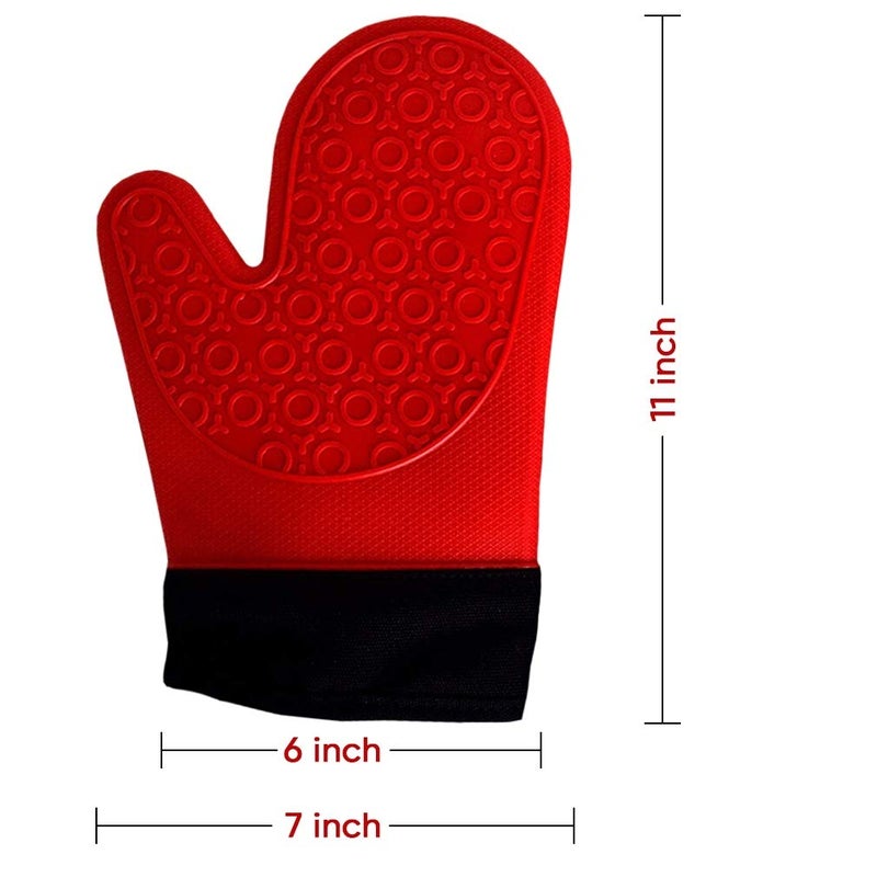 Killer's Instinct Outdoors 2PCS Red Black Professional Extra Large Silicone Oven Mitts and Pot Holders Oven Gloves Heat Resistant Gloves Kitchen Mittens BBQ Holders for Cooking Grill Rubber for Cooking - Image 2