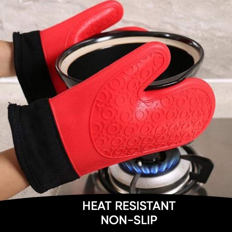 Killer's Instinct Outdoors 2PCS Red Black Professional Extra Large Silicone Oven Mitts and Pot Holders Oven Gloves Heat Resistant Gloves Kitchen Mittens BBQ Holders for Cooking Grill Rubber for Cooking - Image 5