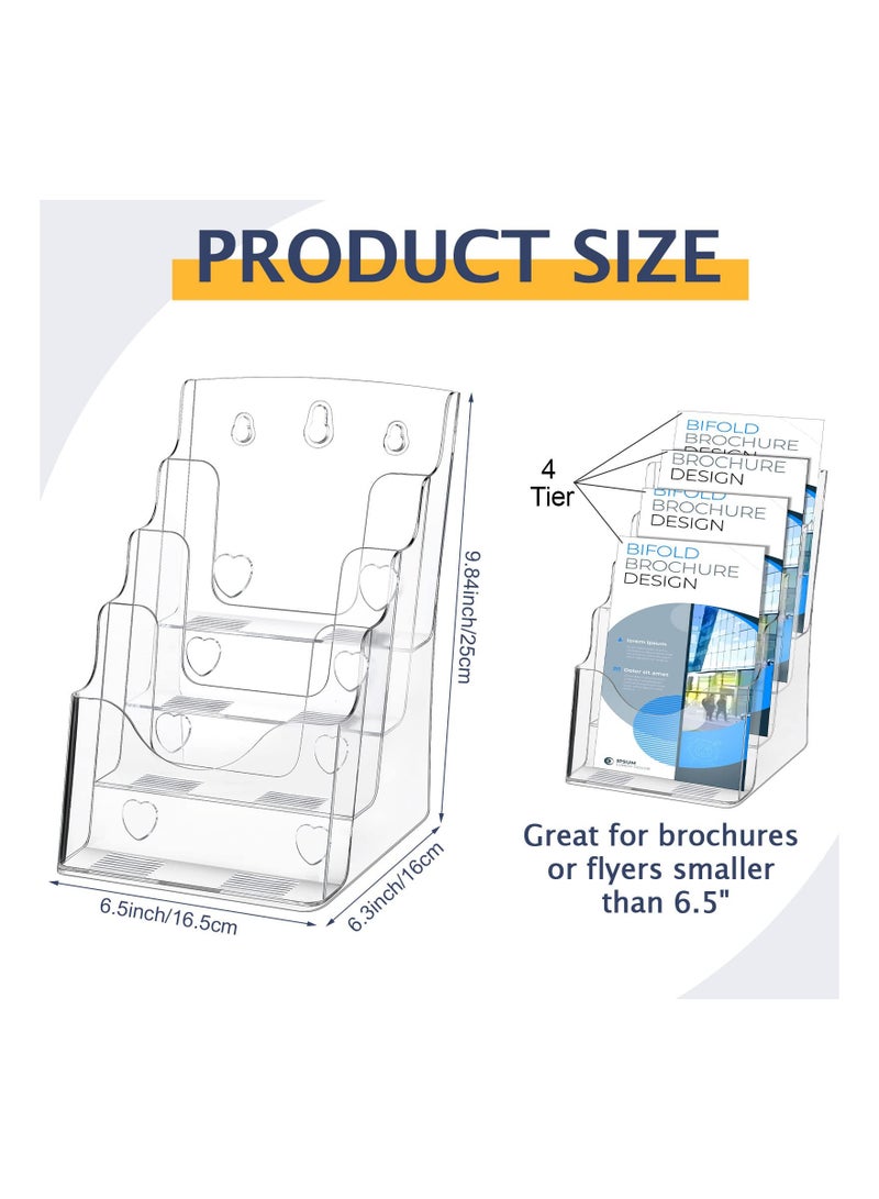 Excefore 2 Pieces Acrylic Brochure Holder, Brochure Display Stand 4 Tier Clear Pamphlet Flyer Holder Acrylic Magazine Holder Clear Acrylic Organizer for Wall Mount or Countertop (6.5 Inch Wide) - Image 3