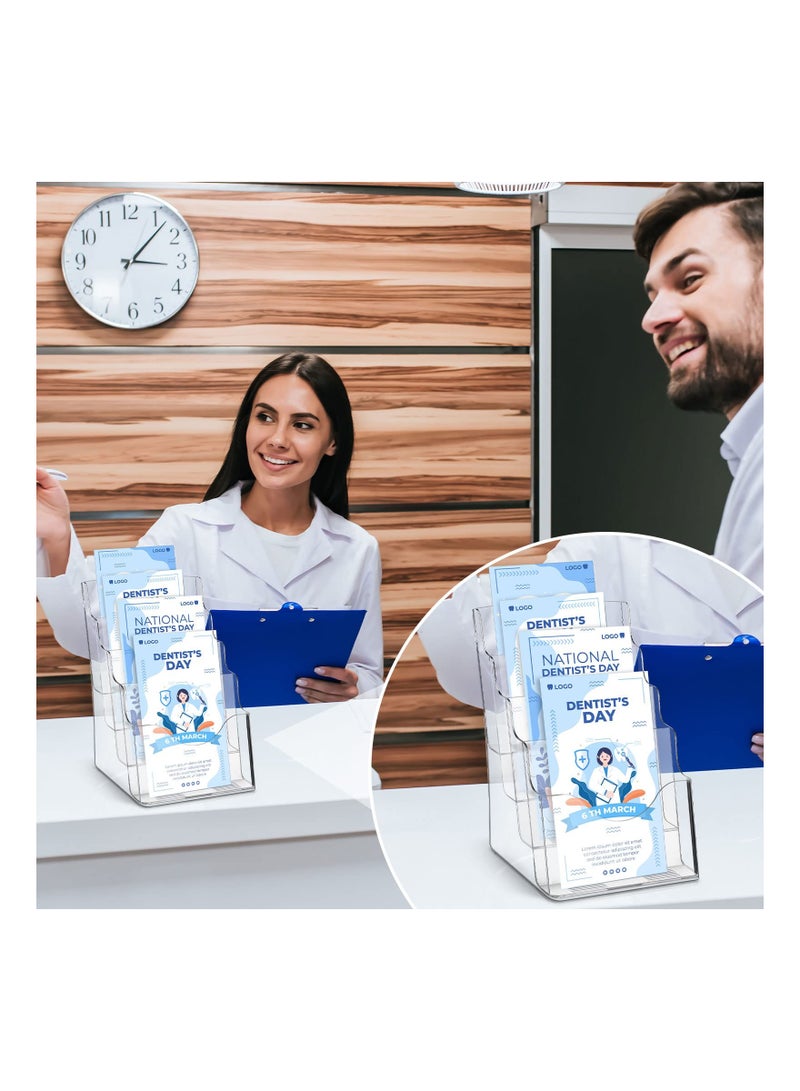 Excefore 2 Pieces Acrylic Brochure Holder, Brochure Display Stand 4 Tier Clear Pamphlet Flyer Holder Acrylic Magazine Holder Clear Acrylic Organizer for Wall Mount or Countertop (6.5 Inch Wide) - Image 2