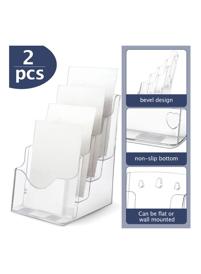 Excefore 2 Pieces Acrylic Brochure Holder, Brochure Display Stand 4 Tier Clear Pamphlet Flyer Holder Acrylic Magazine Holder Clear Acrylic Organizer for Wall Mount or Countertop (6.5 Inch Wide) - Image 4