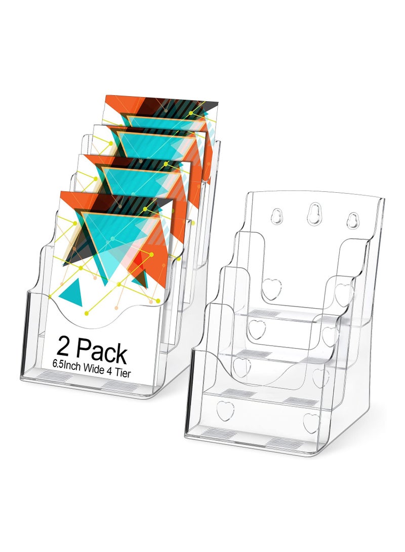 Excefore 2 Pieces Acrylic Brochure Holder, Brochure Display Stand 4 Tier Clear Pamphlet Flyer Holder Acrylic Magazine Holder Clear Acrylic Organizer for Wall Mount or Countertop (6.5 Inch Wide) - Image 1