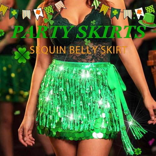 Nicute St Patricks Day Skirt Sequin Green Skirt Sparkly Mermaid Skirt Tassle Mermaid Costume for Women (Green) - Image 5