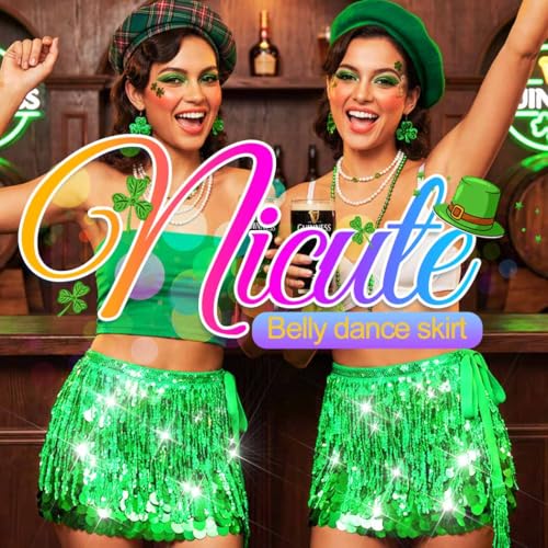 Nicute St Patricks Day Skirt Sequin Green Skirt Sparkly Mermaid Skirt Tassle Mermaid Costume for Women (Green) - Image 3