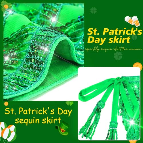 Nicute St Patricks Day Skirt Sequin Green Skirt Sparkly Mermaid Skirt Tassle Mermaid Costume for Women (Green) - Image 4