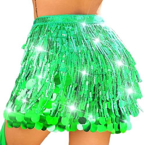 Nicute St Patricks Day Skirt Sequin Green Skirt Sparkly Mermaid Skirt Tassle Mermaid Costume for Women (Green) - Image 1