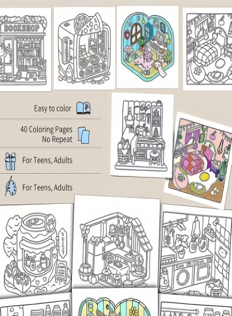 كيفن مجموعة هدايا كتب تلوين لطيفة ومريحة (4 كتب - 40 صفحة لكل كتاب) -كتاب تلوين للكبار والمراهقين - أنشطة يومية لطيفة ومريحة، رسوم تأملية | فن علاجي مُهدئ للقلق، مجموعة مساحات مريحة (تلوين) - Image 5