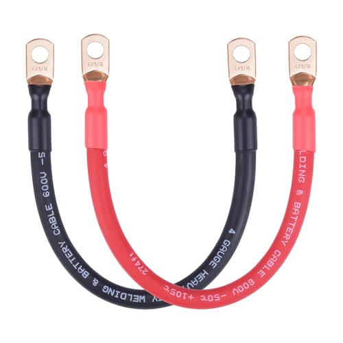 iGreely 4 Gauge Battery CableFlexible 4 AWG Pure Copper Battery Power Cables with 516 Lugs Heavy Duty Welding Wire for Solar Automotive RV MarineDIY for Replacement Parts Accessories 1ft30cm - Image 1