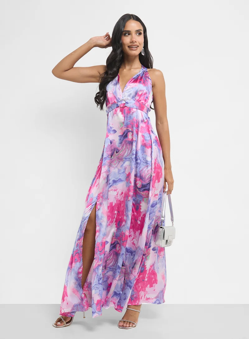 Ginger Watercolor Halter Maxi Dress