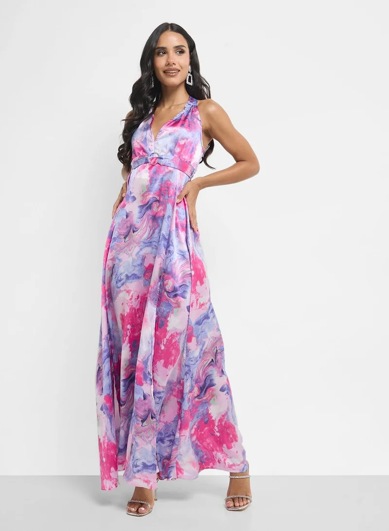 Ginger Watercolor Halter Maxi Dress