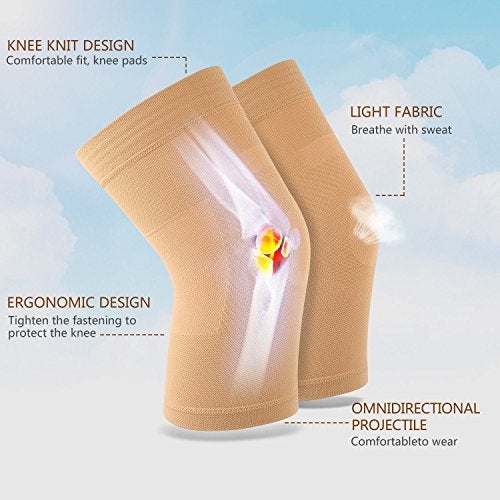 TOFLY Knee Sleeves, 1 Pair, Could Be Worn Under Pants, Lightweight Knee Compression Sleeves for Men Women, Knee Brace Support for Joint Pain Relief, Arthritis, ACL, MCL, Sports, Injury Recovery, Beige 3XL - Image 2
