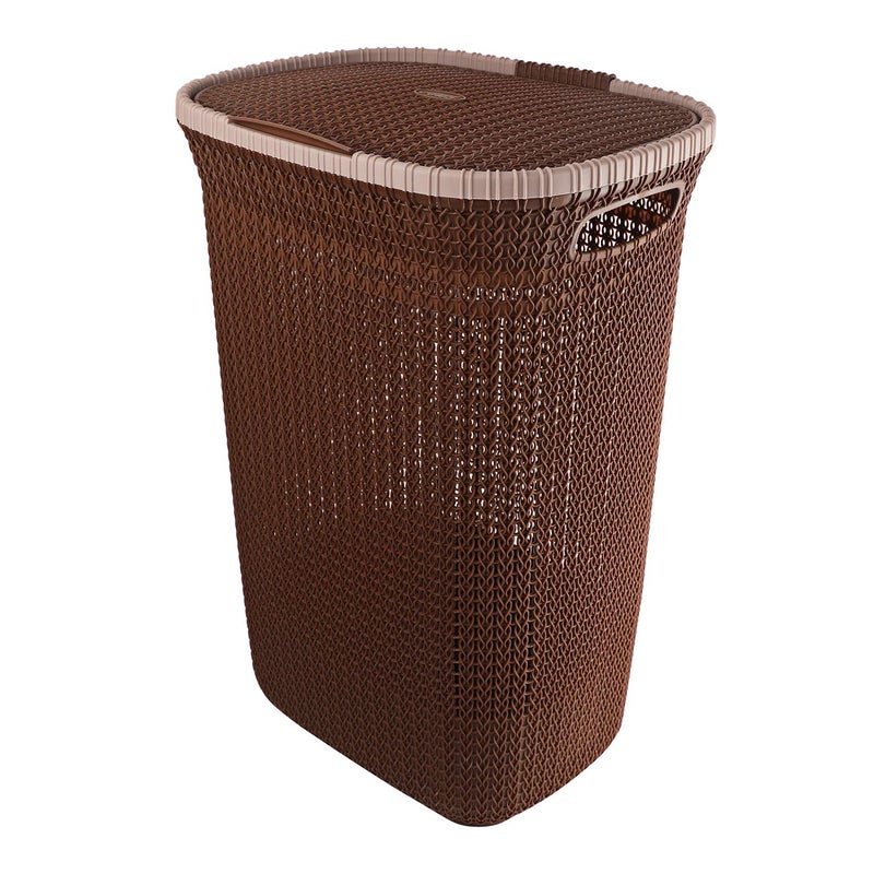 Cello Creta Laundry Bag/Basket with lid, Dark Brown, 50 Ltrs., Plastic - Image 1