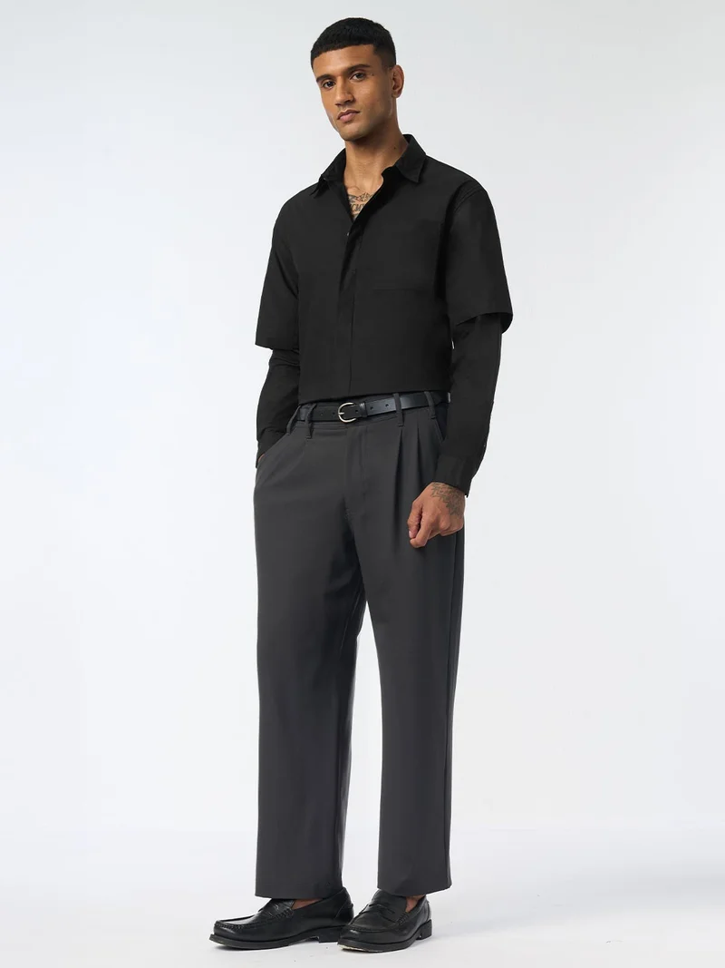 The Souled Store  The Souled Store: Black Void Men and Boys Long Sleeve Spread Collar Solid Cotton Regular Shirt  | Best Price UAE